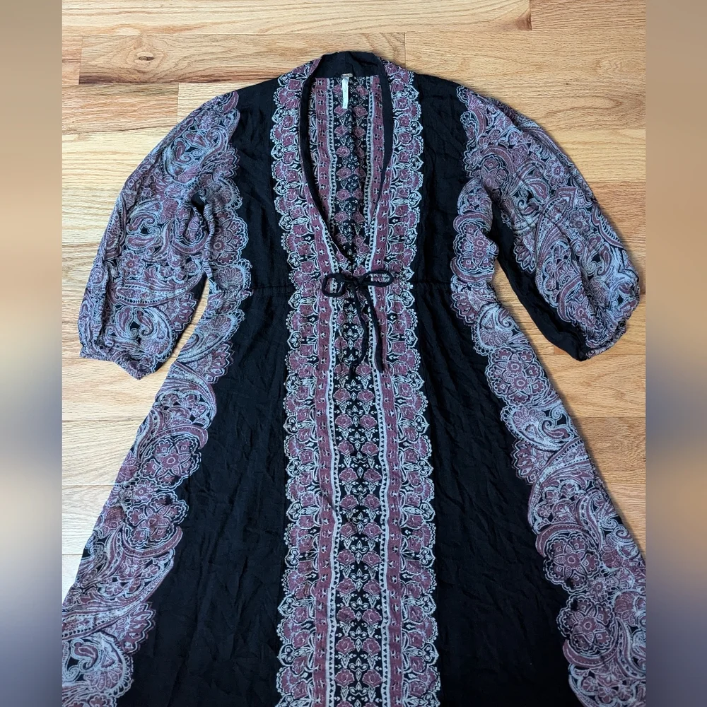 Free People Empire Waist Paisley Printed Boho Midi Dress Azalea Whimsigoth Fairy